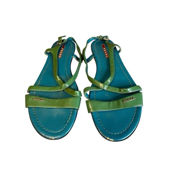 Prada Green & Blue Patent Leather Strappy Sandals - Size 38 (US 8) - Picture 1 of 9